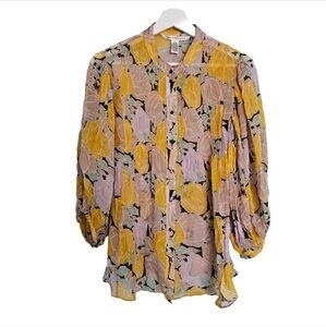 DVF Ortega Silk Blouse Top Yellow Balloon Sleeve